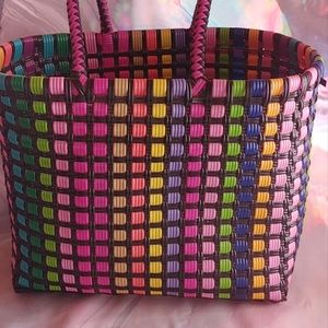 Mexican Style Handwoven Plastic tote Handbag